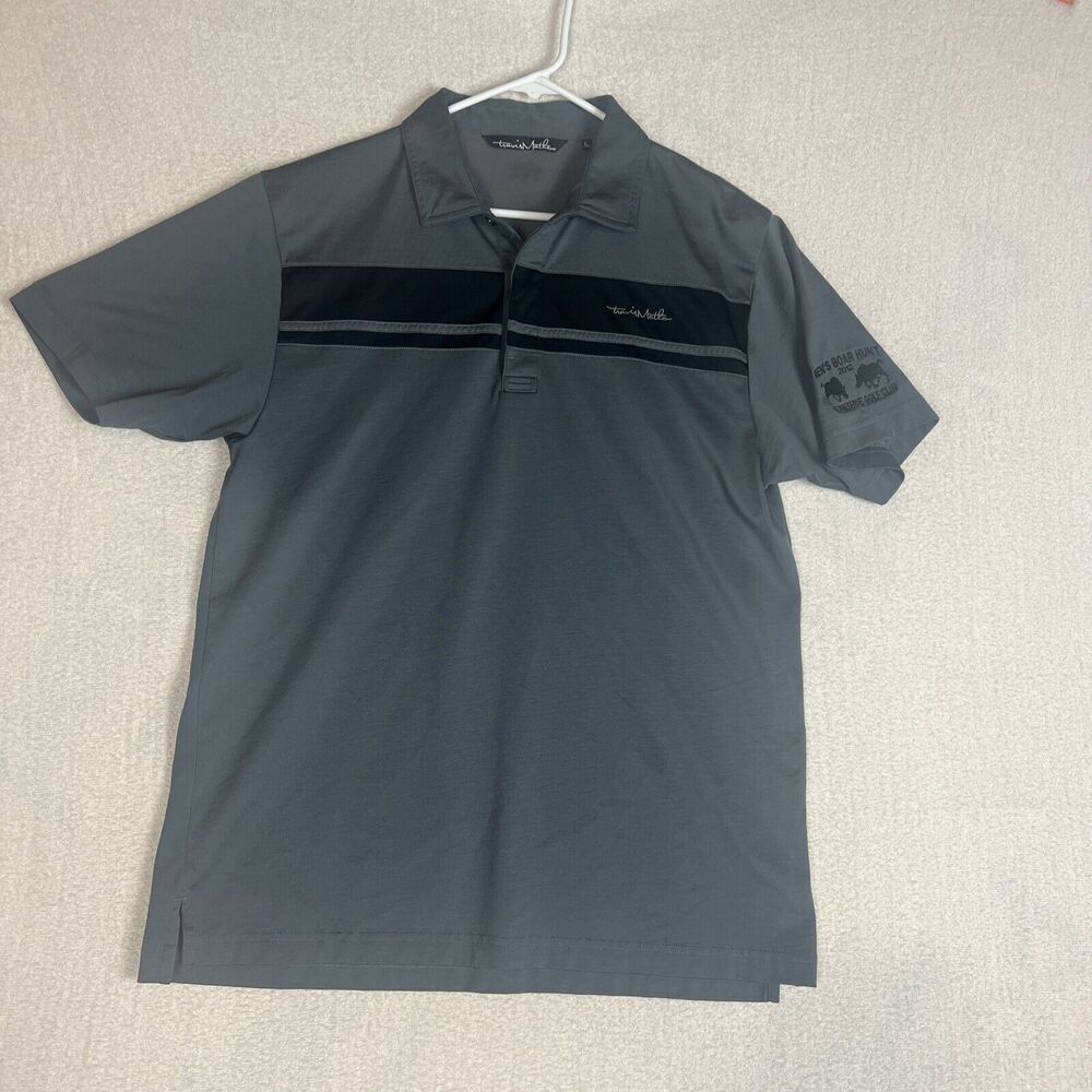 Travis Mathew Golf Polo Shirt Men's L Gray Black Chest Stripe Logo Casual ECU